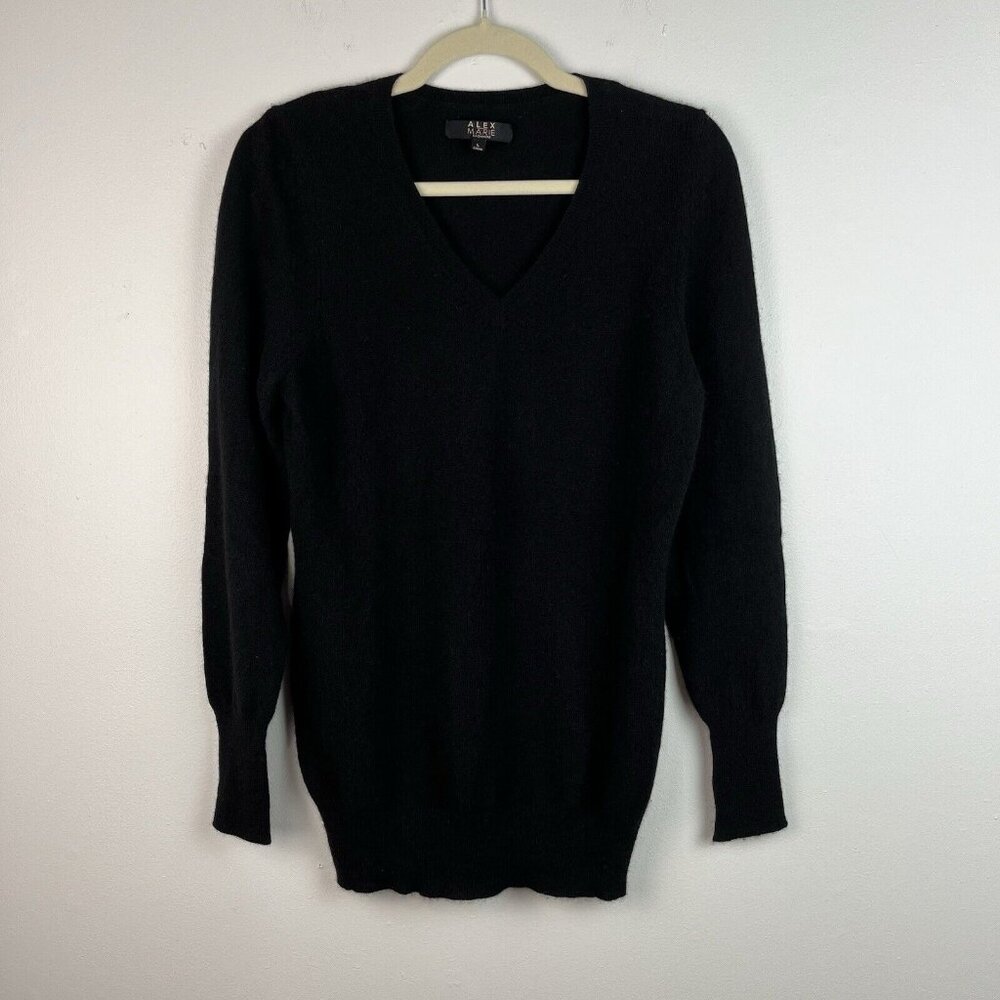 Alex Marie 100% Cashmere Sweater Womens Sz L Black V Neck